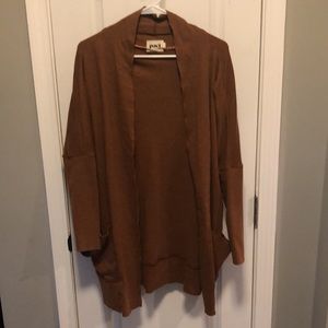 Pact Storm Cardigan Pockets Burnt Orange Long Sleeve Open Knit Front Women's S/M